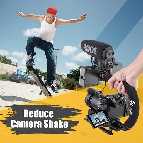 Zeadio Camera Stabilizer, Handle Grip Handheld Stabilizer with LED Video Light and Microphone, Fits for All Camcorder, Camera, DSLR, Action Camera and All Smartphones in Saudi Arabia