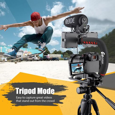 Zeadio Camera Stabilizer, Handle Grip Handheld Stabilizer with LED Video Light and Microphone, Fits for All Camcorder, Camera, DSLR, Action Camera and All Smartphones in Saudi Arabia