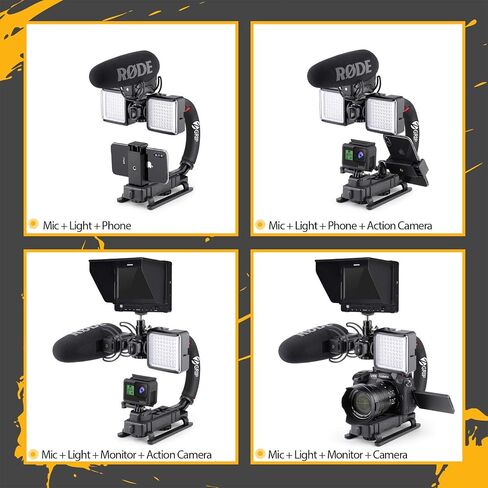 Zeadio Camera Stabilizer, Handle Grip Handheld Stabilizer with LED Video Light and Microphone, Fits for All Camcorder, Camera, DSLR, Action Camera and All Smartphones in Saudi Arabia