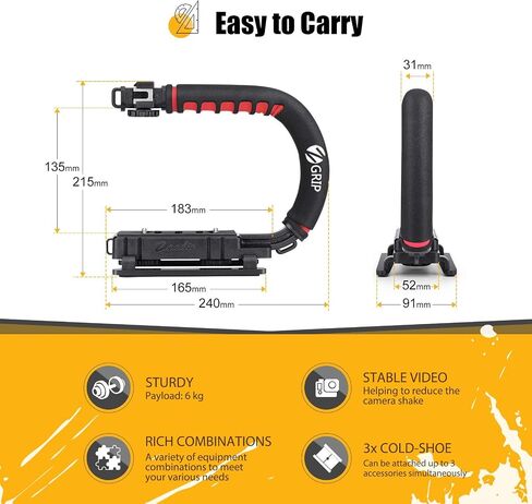Zeadio Camera Stabilizer, Handle Grip Handheld Stabilizer with LED Video Light and Microphone, Fits for All Camcorder, Camera, DSLR, Action Camera and All Smartphones in Saudi Arabia