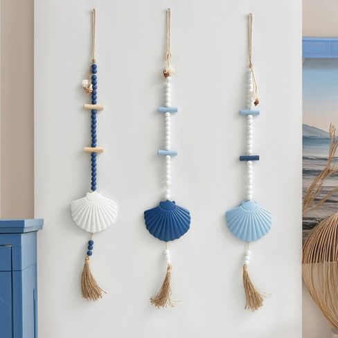 JQAQJU Sea Glass Wooden Nautical Wall Decor, Coastal Starfish Bathroom Decor Sea Shells, Driftwood Beach Room Decor for Home Indoor Outdoor, Coastal Wall Art for Living Room, Bedroom and Dining Room in Kuwait