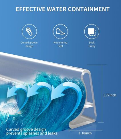 KRUI Collapsible Shower Threshold Water Dam, 39 In, Self Adhesive Shower Edge Water Barrier Stopper, Shower Water Blocker Retention System, Dry and Wet Separation for Bathroom Kitchen Countertop Sink in Kuwait