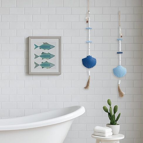 JQAQJU Sea Glass Wooden Nautical Wall Decor, Coastal Starfish Bathroom Decor Sea Shells, Driftwood Beach Room Decor for Home Indoor Outdoor, Coastal Wall Art for Living Room, Bedroom and Dining Room in Kuwait