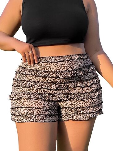 Verdusa Women's Plus Size Y2K Bloomers Leopard Print Micro Shorts Slim Preted Choled Shulk in Saudi Arabia