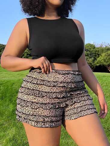 Verdusa Women's Plus Size Y2K Bloomers Leopard Print Micro Shorts Slim Preted Choled Shulk in Saudi Arabia