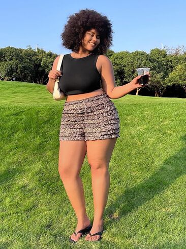 Verdusa Women's Plus Size Y2K Bloomers Leopard Print Micro Shorts Slim Preted Choled Shulk in Saudi Arabia