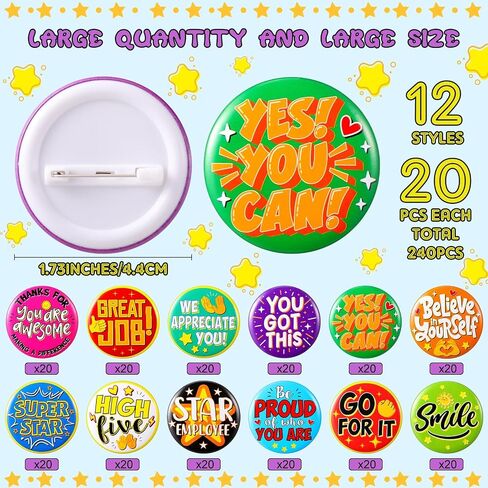 Yinkin 120 Pitch Barge Brage Button Button Bins Bulk 1.7 Inch Buttions Buttons Good Job Job Reward Badges Round Round Inspirational PIN BATGES TEAM AWER in Kuwait
