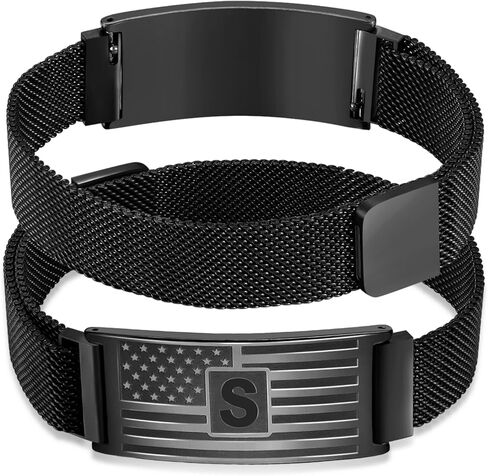 DouDiner Graduation Gifts-Initials Bracelet for Men,A-Z Capital Letters American Flag Stainless Steel Bracelet Jewelry Gift,Graduation Gifts for Him Men in Kuwait