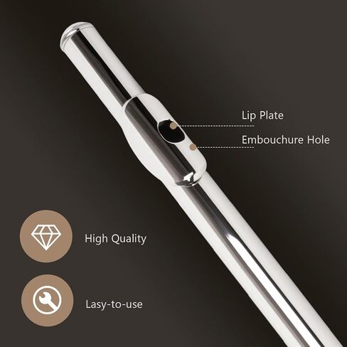 Professional Silver Plated C Flute for Beginners and All Levels, 16 Key Closed Hole with Ergonomic Design, Includes Carrying Case, Gloves, Cleaning Cloth, Tuning Rod, INEFFA in Kuwait