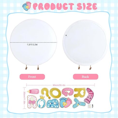 غطاء خلفي دائري 7.2 قدم غطاء قوس جولة أبيض وعلامة صائق الطفل - غطاء خلفي دائرة دائرة قابلة للتعديل لحفلة عيد الميلاد ، دش الطفل ، زينة الزفاف in Kuwait