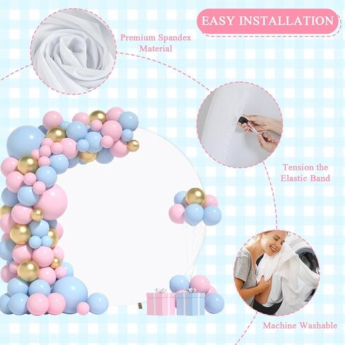 غطاء خلفي دائري 7.2 قدم غطاء قوس جولة أبيض وعلامة صائق الطفل - غطاء خلفي دائرة دائرة قابلة للتعديل لحفلة عيد الميلاد ، دش الطفل ، زينة الزفاف in Kuwait