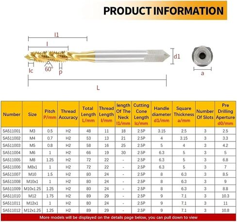 Drill Tap Bit Set, Shank Spiral Point Plug Screw Tap Machine Thread Tap and Dies Metric Plug Tap Metalworking Tools in Saudi Arabia