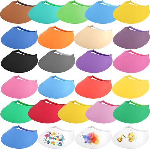 26 Pack White Sun Foam Visors DIY Summer Blank Foam Visors String Adjustable Sun Visor Hat for Adult Kids Summer Gifts Outdoor Supplies in Saudi Arabia