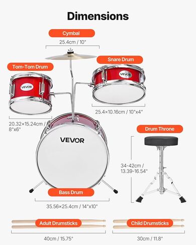 مجموعة طبل Vevor Kids ، 3 قطع 14 في مجموعات الطبل المبتدئين ، طبول المبتدئين مع عرش قابل للتعديل ، الصنج واثنين من الأزواج من طبل الطبول ، مجموعة أدوات الطبول التعليمية الموسيقية ، للأطفال الذين تتراوح أعمارهم بين 6-13 عامًا (أحمر) (أحمر) in Saudi Arabia