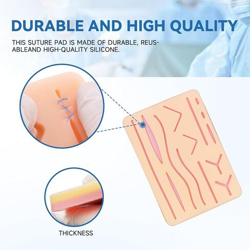 Large Premium 3-Layer Suture Practice Pad w/Wounds on Anti-Slip Base (7.2" x 5.2") | The Original - Will Not Easily Separate, Tear, Rip | for Practicing Suturing Doctors,Students in Saudi Arabia
