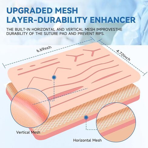 Large Premium 3-Layer Suture Practice Pad w/Wounds on Anti-Slip Base (7.2" x 5.2") | The Original - Will Not Easily Separate, Tear, Rip | for Practicing Suturing Doctors,Students in Saudi Arabia