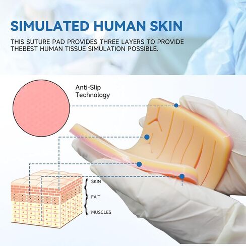 Large Premium 3-Layer Suture Practice Pad w/Wounds on Anti-Slip Base (7.2" x 5.2") | The Original - Will Not Easily Separate, Tear, Rip | for Practicing Suturing Doctors,Students in Saudi Arabia