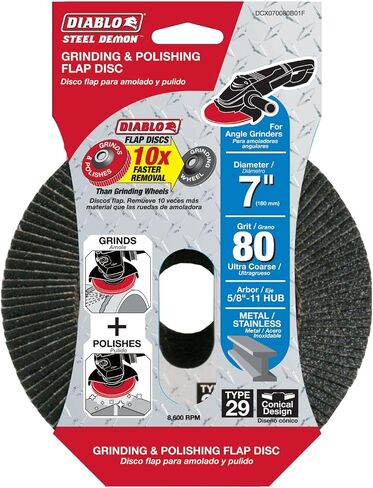 Diablo Steel Demon Flap Disc for Metal - 80 Grit, 7" Diameter, 5/8"-11 Arbor, 8450 Max RPM - DCX070080B01F in Saudi Arabia
