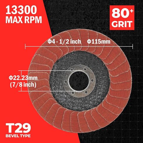 Premium Ceramic Type 29 Flap Discs 36+ Grit, 4 1/2 x 7/8-Inch Grinding Wheels for Stainless Steel, Sheet Metal, 4.5" x 7/8" Sanding Disc Abrasive Flap Disk, 5Pack in Kuwait