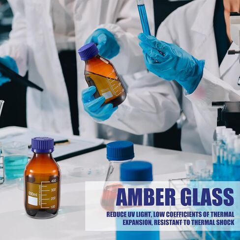 6 Pieces 500 ml Reagent Media Bottles Amber Glass Graduated Round Lab Reagent Media/storage Bottle with Blue Screw Cap in Saudi Arabia