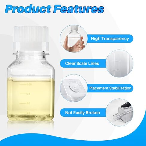 1000ml Square Media Bottle, PET Reagent Storage Bottles, Clear Graduated with Screw Cap for Lab Water, Reagents Liquids, Sterile, Pack of 12 in Saudi Arabia