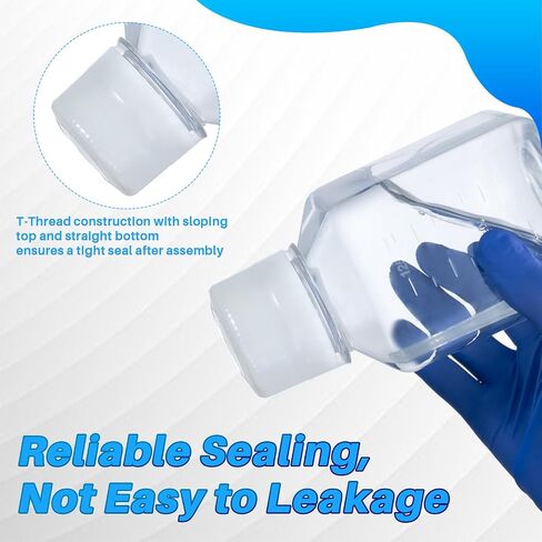 1000ml Square Media Bottle, PET Reagent Storage Bottles, Clear Graduated with Screw Cap for Lab Water, Reagents Liquids, Sterile, Pack of 12 in Saudi Arabia