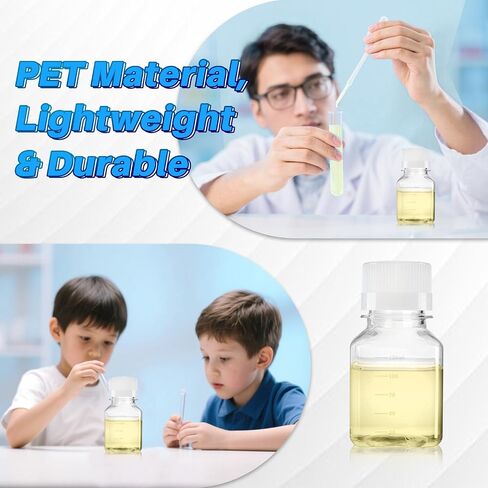 1000ml Square Media Bottle, PET Reagent Storage Bottles, Clear Graduated with Screw Cap for Lab Water, Reagents Liquids, Sterile, Pack of 12 in Saudi Arabia