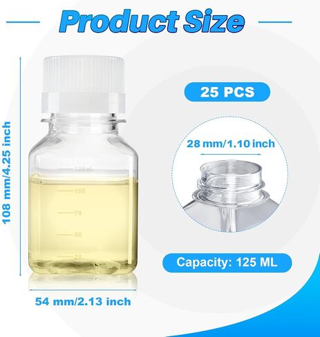 1000ml Square Media Bottle, PET Reagent Storage Bottles, Clear Graduated with Screw Cap for Lab Water, Reagents Liquids, Sterile, Pack of 12 in Saudi Arabia