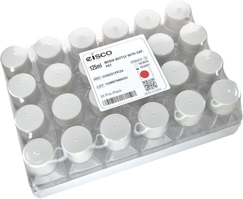 EISCO-حزمة من 24 ، 125 مل زجاجات الوسائط Petg المعقمة مع قبعات HDPE ، مربعة ، مقاومة للتسرب ، والعبث ، غير واضحة ، gamma معقمة ، مثالية للكواشف المختبرية ، المخازن المؤقتة والاستخدام الحيوي الحيوي in Saudi Arabia