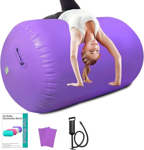 Air Roller Gymnastics Barrel, Air Track Tumbling Mat Equipment Inflatable Barrel Roller Back Handspring Trainer with Manual Pump for Yoga Cheerleading Home Gym Use in Saudi Arabia