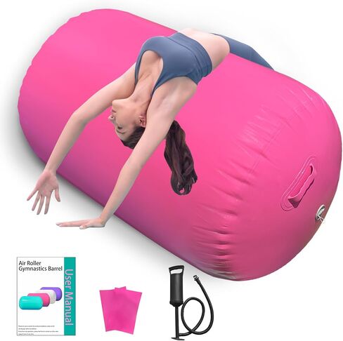 Air Roller Gymnastics Barrel, Air Track Tumbling Mat Equipment Inflatable Barrel Roller Back Handspring Trainer with Manual Pump for Yoga Cheerleading Home Gym Use in Saudi Arabia