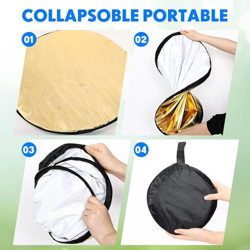 Photography Reflector 5 in 1 Light Reflectors for Photography Collapsible Photoshoot Props with Bag for Photo Studio Lighting, Translucent, Silver, Gold, White and Black (23 Inches) in Saudi Arabia