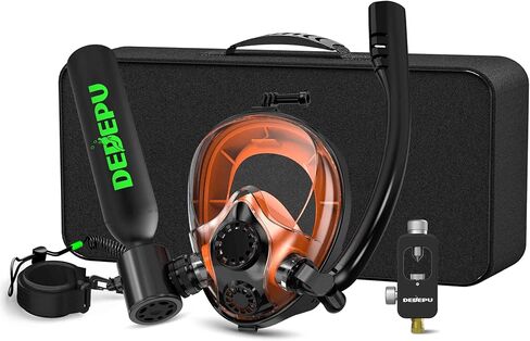 دبابة Dedepu Mini Scuba مع قناع الغطس ، دبابة غوص محمولة 0.5 لتر مع قناع غوص كامل على الوجه ، 5-10 دقائق للتنفس تحت الماء ، اسطوانة نسخ احتياطي لإنقاذ زجاجة المهر in Kuwait
