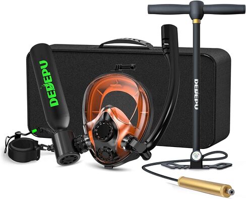 دبابة Dedepu Mini Scuba مع قناع الغطس ، دبابة غوص محمولة 0.5 لتر مع قناع غوص كامل على الوجه ، 5-10 دقائق للتنفس تحت الماء ، اسطوانة نسخ احتياطي لإنقاذ زجاجة المهر in Kuwait