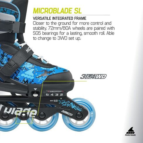 RollerBlade Microblade SL Kids قابل للتعديل لياقة التزلج على الجليد ، صغار ، أداء الشباب الزلاجات المضمونة in Saudi Arabia