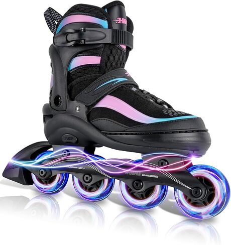 Adjustable Inline Skates for Kids and Adults – Color Gradient Roller Skates with Full Light-Up Wheels for Girls, Boys (Ages 5-8, 8-12), Youth, Men, and Women – Indoor & Outdoor Use in Kuwait