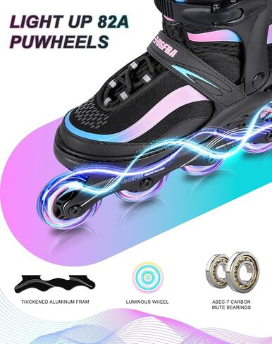 Adjustable Inline Skates for Kids and Adults – Color Gradient Roller Skates with Full Light-Up Wheels for Girls, Boys (Ages 5-8, 8-12), Youth, Men, and Women – Indoor & Outdoor Use in Kuwait