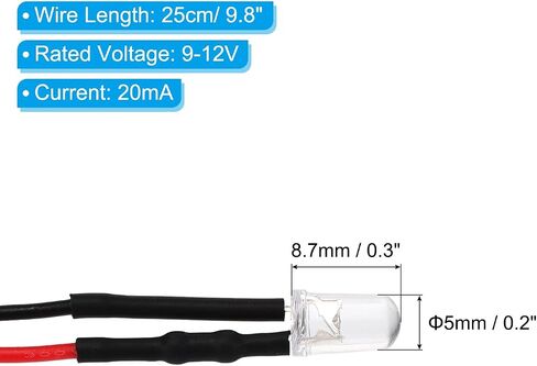 Patikil 5mm LED Diode Light ، 20 PCS 9-12V DC Pre Wired Mini LED Light in Kuwait