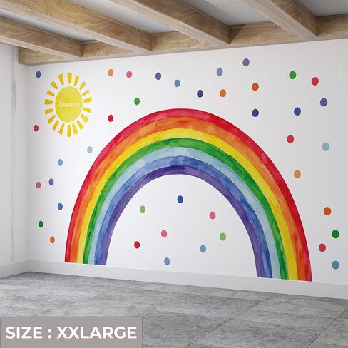 Watercolor Rainbow, Sun, Polka Dots Wall Decal for Kids Room, Nursery, Baby Room Decor, Polka Dots Mural, Rainbow Wallpaper (Rainbow-Sun-Polkadots, XXLarge) in Saudi Arabia