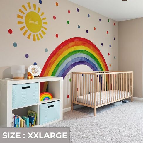 Watercolor Rainbow, Sun, Polka Dots Wall Decal for Kids Room, Nursery, Baby Room Decor, Polka Dots Mural, Rainbow Wallpaper (Rainbow-Sun-Polkadots, XXLarge) in Saudi Arabia