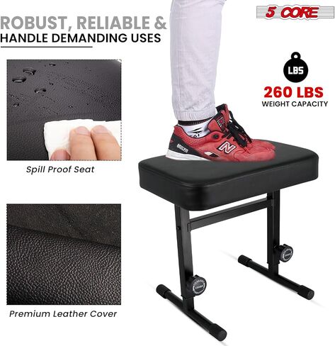 5 CORE BECKALD BENCH PIANO PIANO T النمط الأسود سميك سميك وسادة مقعد ارتفاع قابل للتعديل من 17 إلى 22 بوصة | كرسي لوحة المفاتيح (PU Leather) - KBB H -ADJ BLK in Kuwait