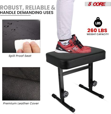 5 CORE BECKALD BENCH PIANO PIANO T النمط الأسود سميك سميك وسادة مقعد ارتفاع قابل للتعديل من 17 إلى 22 بوصة | كرسي لوحة المفاتيح (PU Leather) - KBB H -ADJ BLK in Kuwait