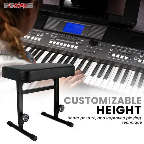 5 CORE BECKALD BENCH PIANO PIANO T النمط الأسود سميك سميك وسادة مقعد ارتفاع قابل للتعديل من 17 إلى 22 بوصة | كرسي لوحة المفاتيح (PU Leather) - KBB H -ADJ BLK in Kuwait