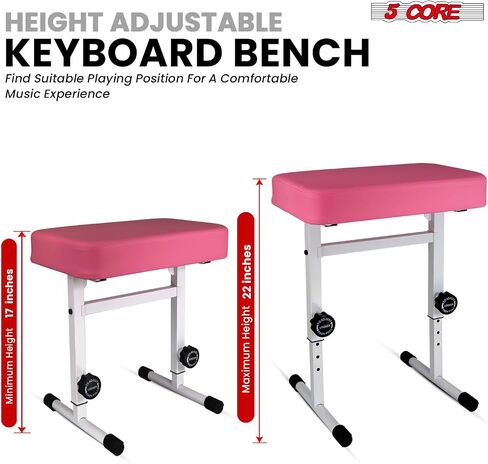 5 CORE BECKALD BENCH PIANO PIANO T النمط الأسود سميك سميك وسادة مقعد ارتفاع قابل للتعديل من 17 إلى 22 بوصة | كرسي لوحة المفاتيح (PU Leather) - KBB H -ADJ BLK in Kuwait