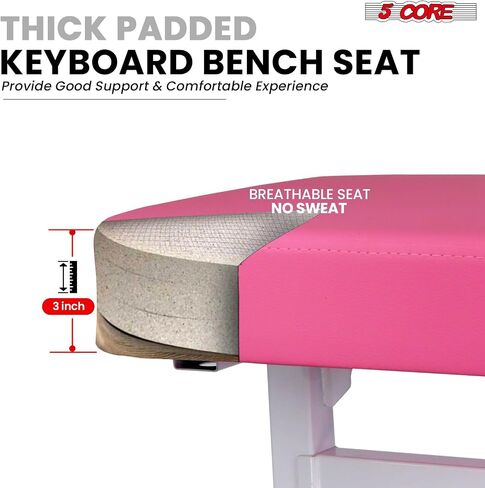 5 CORE BECKALD BENCH PIANO PIANO T النمط الأسود سميك سميك وسادة مقعد ارتفاع قابل للتعديل من 17 إلى 22 بوصة | كرسي لوحة المفاتيح (PU Leather) - KBB H -ADJ BLK in Kuwait