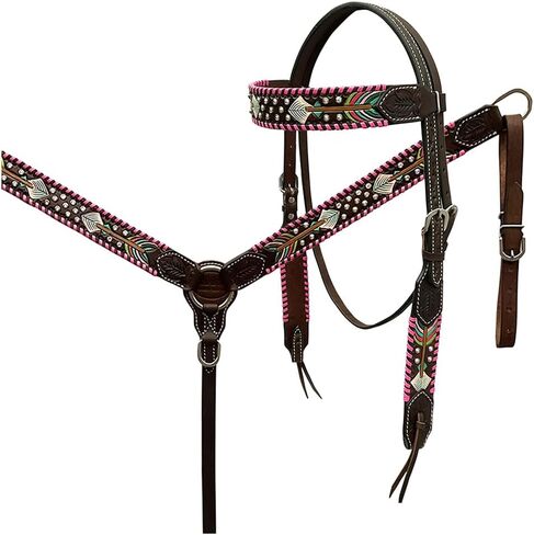 HILASON Western Horse Headstall American Leather Dark Brown | Breast Collar Tack Set for Horses in Kuwait