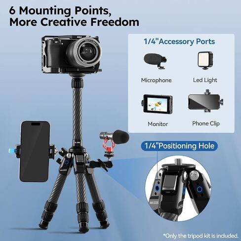 SIRUI AM-223S+G0 Carbon Fiber Desktop Tripod – Ultra-Light 1.7lbs, Max Height 16.7", 360° Panoramic Ball Head, Heavy-Duty Support to 33.07lb for DSLR & Mirrorless Cameras in Saudi Arabia