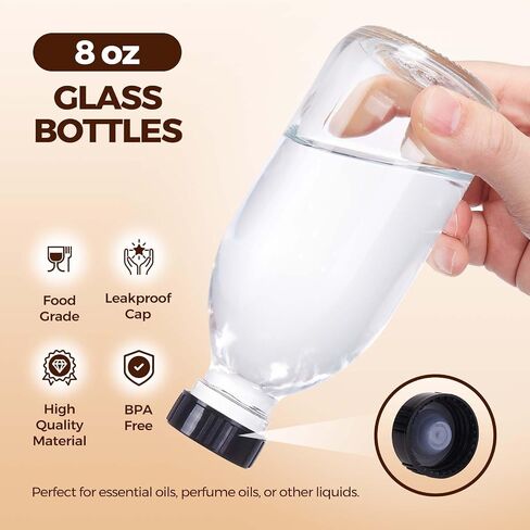 8oz Clear Glass Bottle with Lids, 3 Pack Round Empty Containers Leakproof Refilllable Sample Dispensing Bottles for Homemade Vanilla Extract, Essential Oils, Potion, Juice, Ginger Shots, Liquids in Kuwait