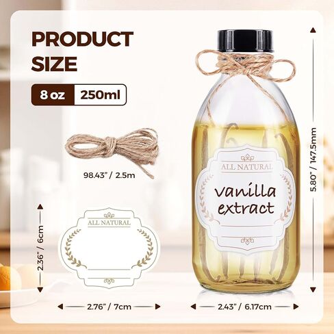 8oz Clear Glass Bottle with Lids, 3 Pack Round Empty Containers Leakproof Refilllable Sample Dispensing Bottles for Homemade Vanilla Extract, Essential Oils, Potion, Juice, Ginger Shots, Liquids in Kuwait