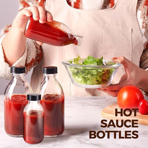 8oz Clear Glass Bottle with Lids, 3 Pack Round Empty Containers Leakproof Refilllable Sample Dispensing Bottles for Homemade Vanilla Extract, Essential Oils, Potion, Juice, Ginger Shots, Liquids in Kuwait